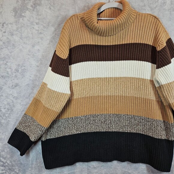 Liz Claiborne Woman Striped Turtleneck Sweater 1X Ribbed Knit career modest - Picture 6 of 14